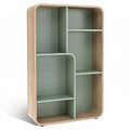 **Stylish Modular Wooden Bookshelf with Unique Compartments**