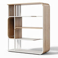 **Modern Minimalist Wooden Bookshelf with White Accents**