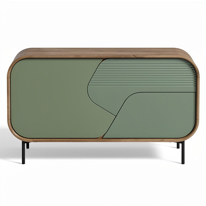 **Modern Minimalist Sideboard with Geometric Design and Wood Finish**