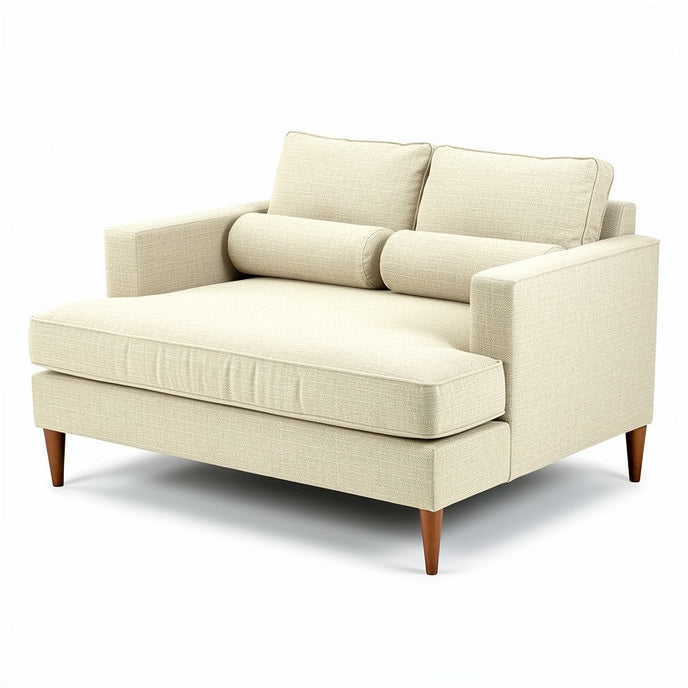 **Modern Minimalist Cream Sofa with Wooden Legs**