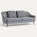 **Modern Gray Fabric Sofa with Plush Cushions and Wooden Legs**