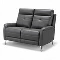 **Modern Gray Leather Loveseat with Sleek Design and Adjustable Headrests**