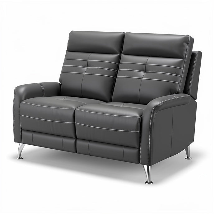 **Modern Gray Leather Loveseat with Sleek Design and Adjustable Headrests**