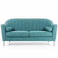 **Elegant Turquoise Upholstered Sofa with Cylindrical Cushions**