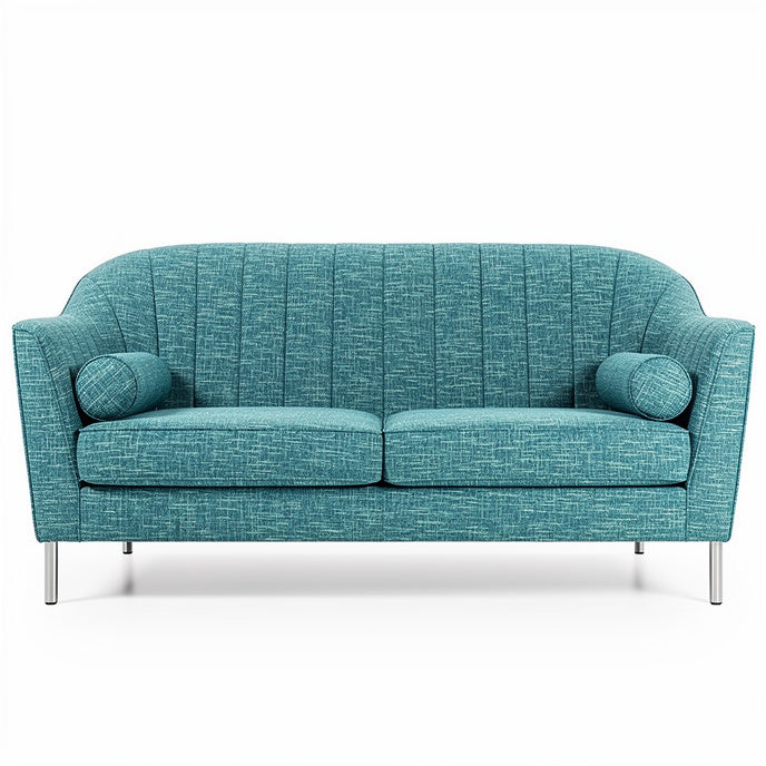 **Elegant Turquoise Upholstered Sofa with Cylindrical Cushions**
